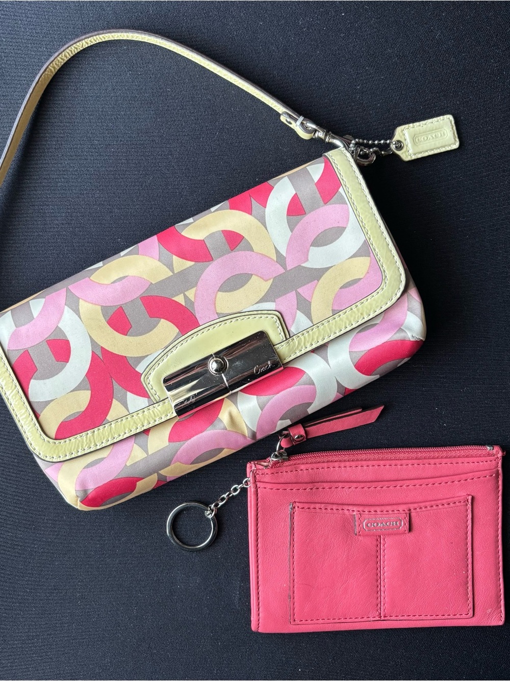 💝💛 COACH Large Wristlet Mini Bag & Wallet Keychain Set 💛💝